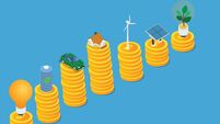 Stack of coins with renewable energy
