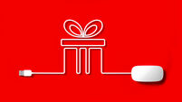 White Mouse Cable Forming A Gift Box on Red Background