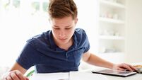 Teenage Boy Studying Using Digital Tablet At Home