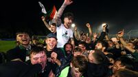 Sean Maguire celebrates winning the First Division and getting promoted to the Premier Division with fans 6/9/2024